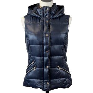 Zara Trafaluc Womens Blue Hooded Puffer Vest Snap Zip Pockets Insulated Sz Small